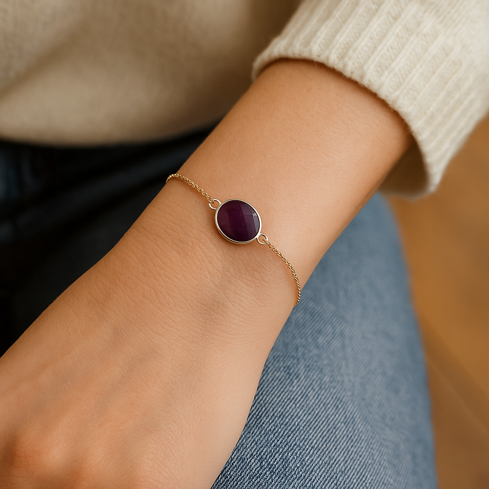 Silver-Plated Amethyst Chain Bracelet