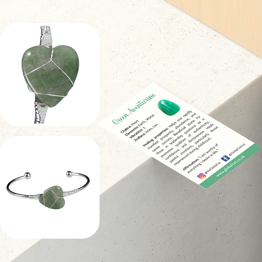 Heart-Shaped Crystal Bangle: Green Aventurine