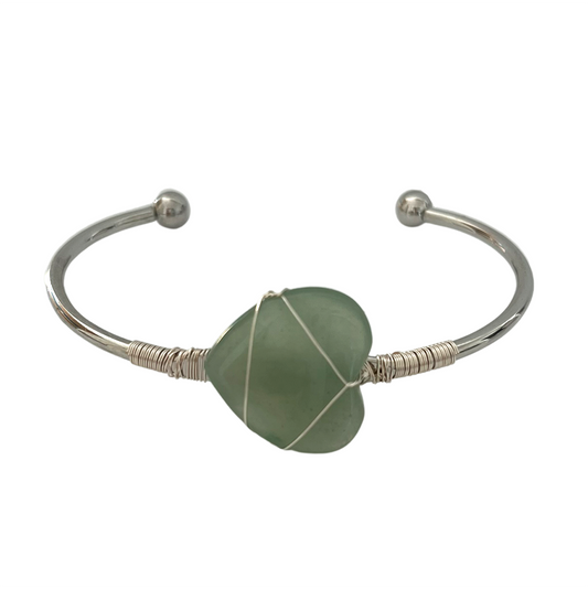 Heart-Shaped Crystal Bangle: Green Aventurine