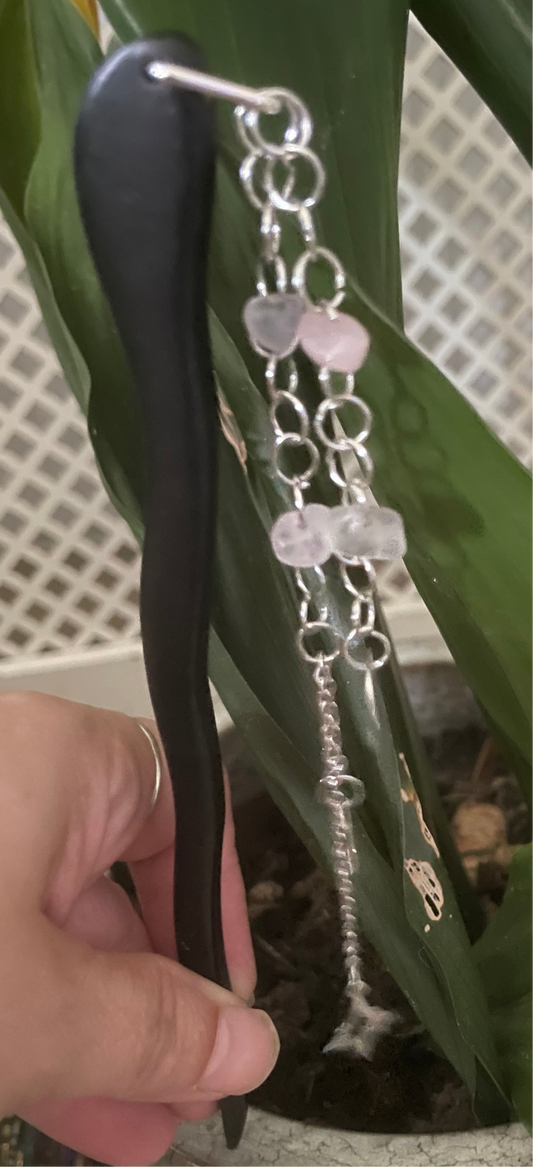 Rose Quartz hair stick hand crafted