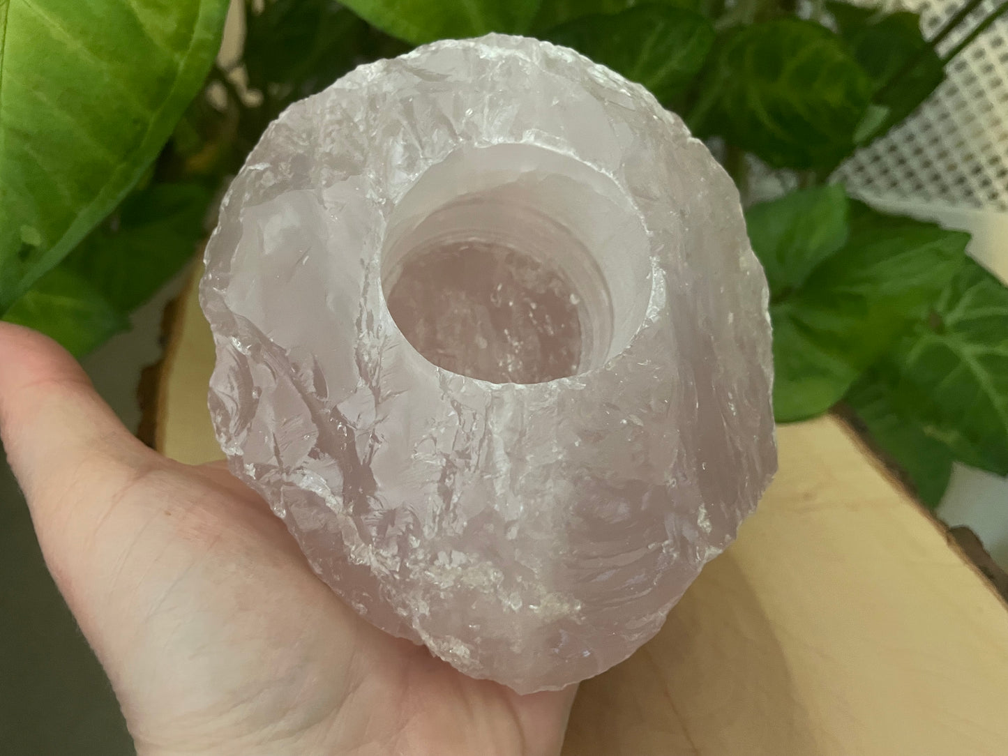 Rose quartz tea light holder