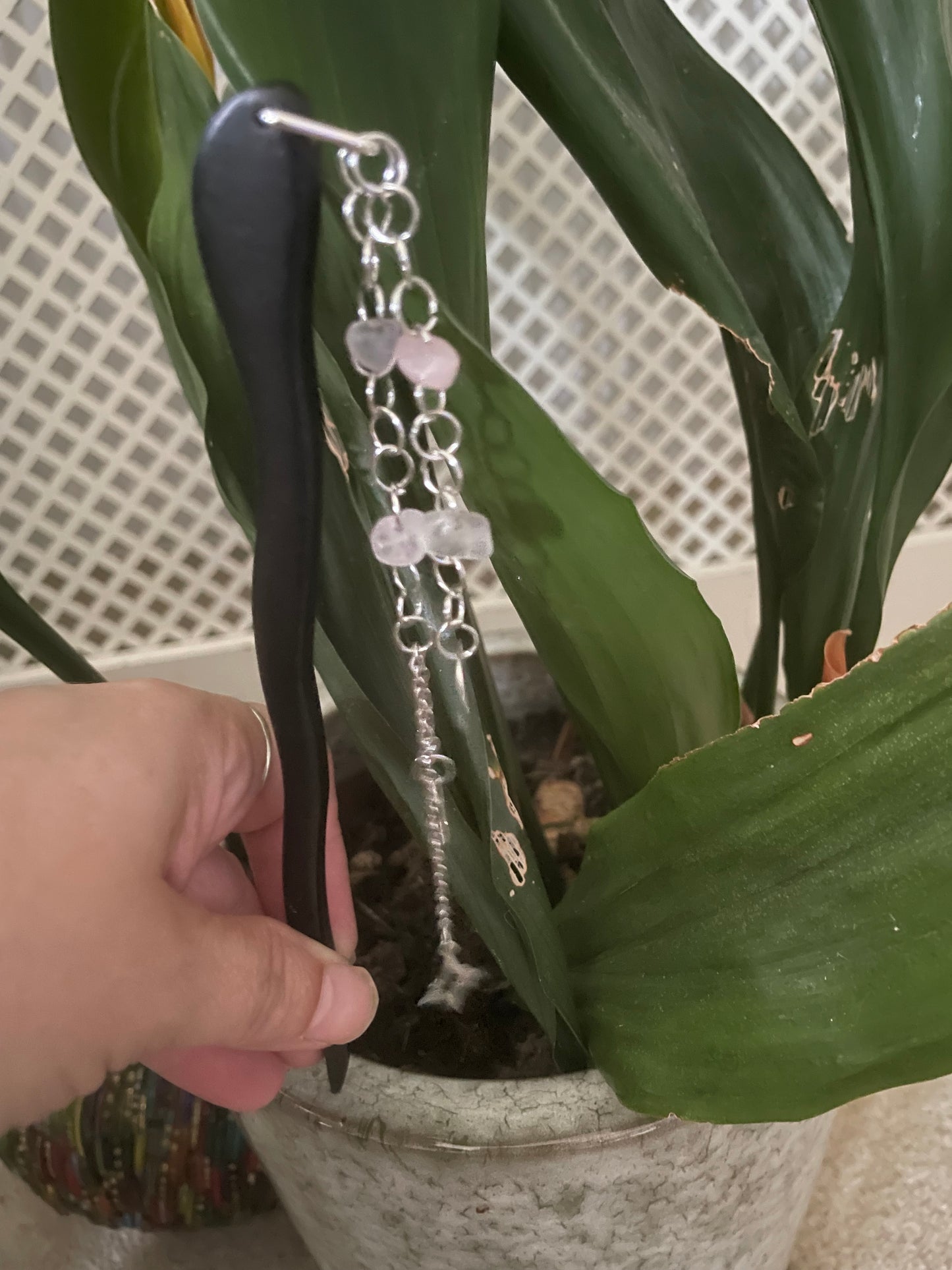 Rose Quartz hair stick hand crafted