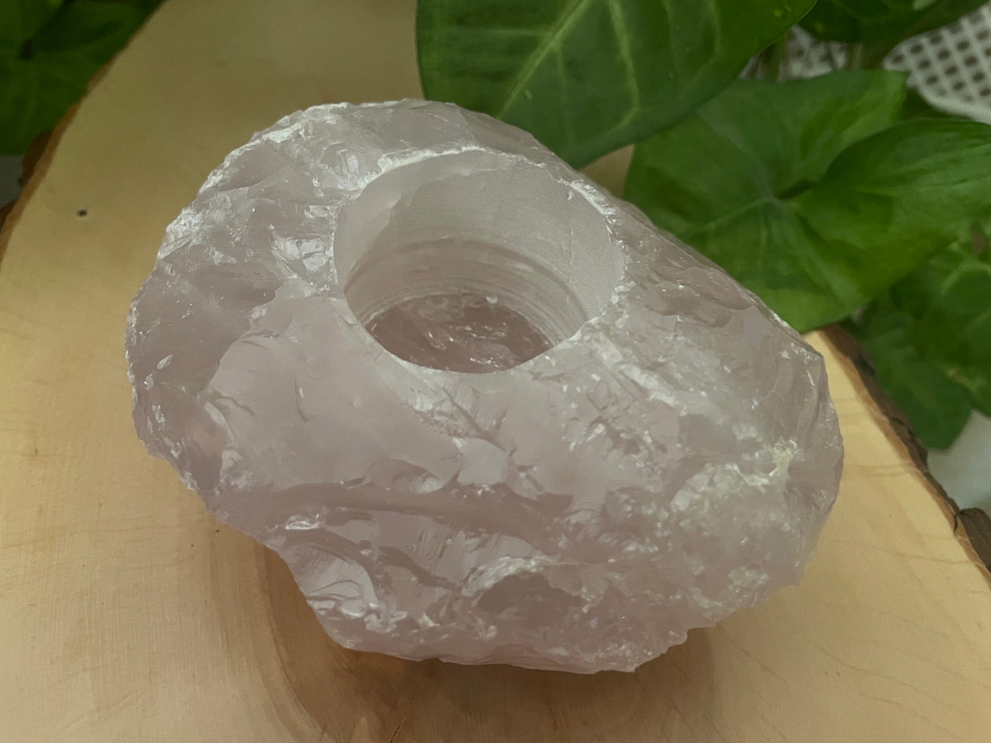 Rose quartz tea light holder