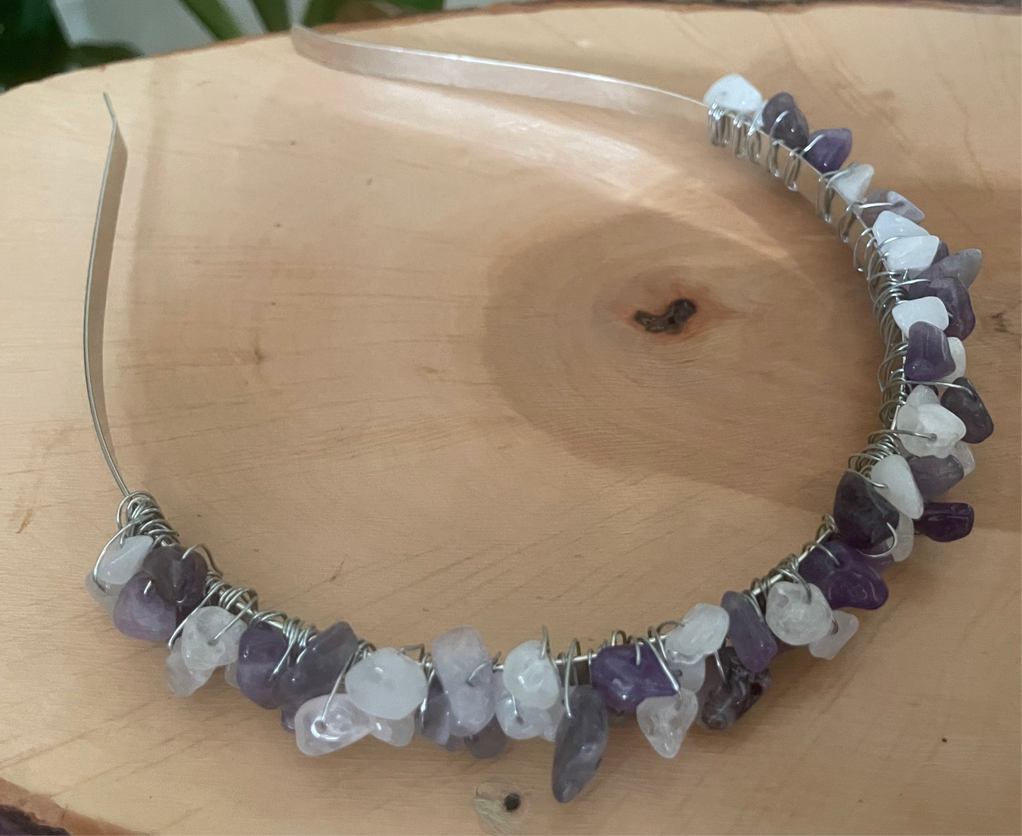 Amethyst and quartz chip headband