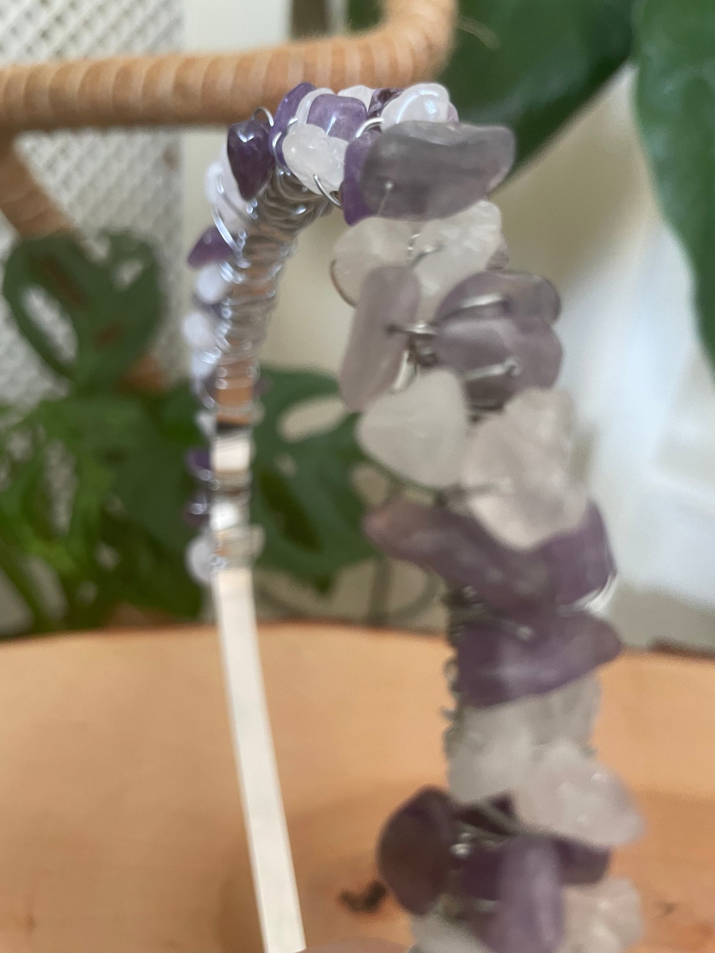 Amethyst and quartz chip headband