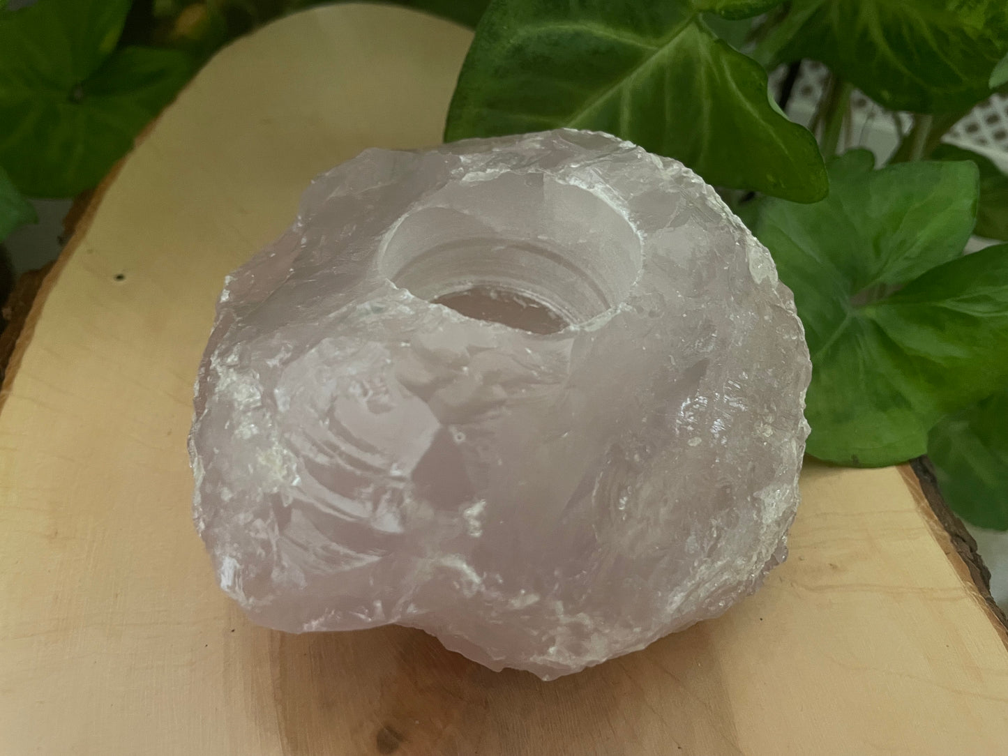Rose quartz tea light holder