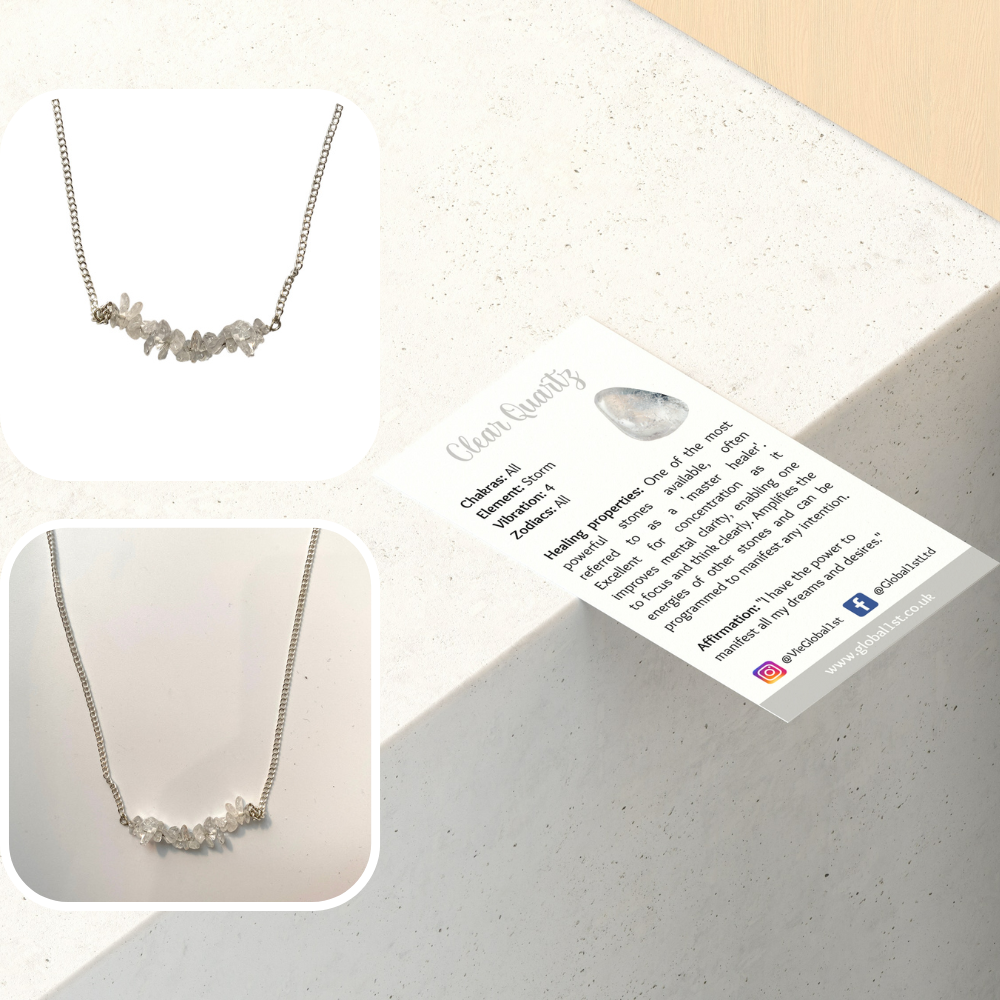Silver Chain Chips Pendant: Clear Quartz